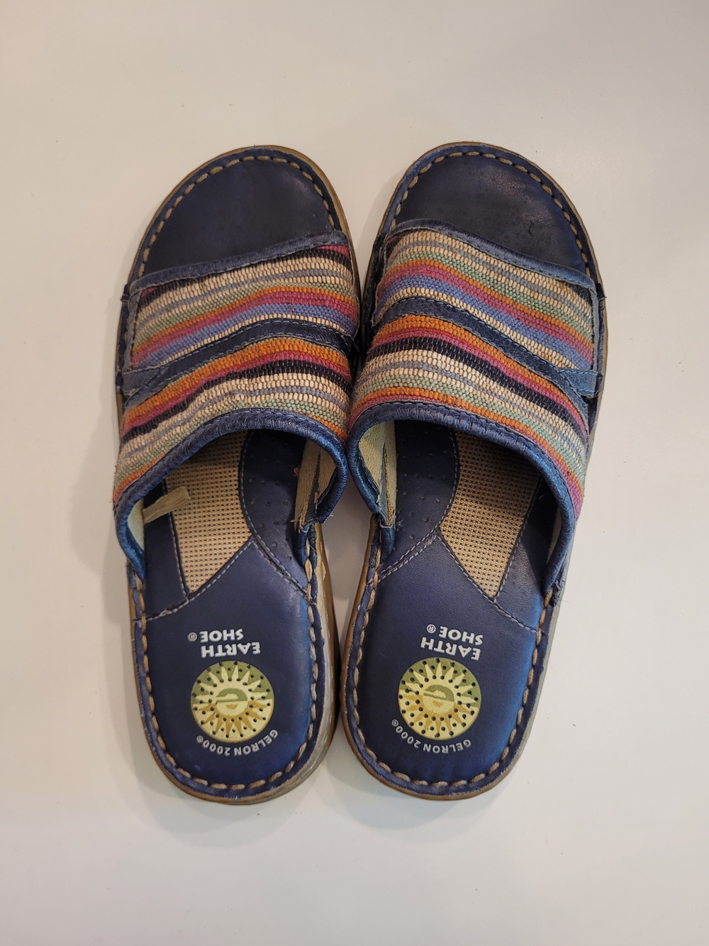 Earth Shoe Gelron2000 Tahoe Slide Sandal Multicolor Striped Print Straps - Picture 17 of 17